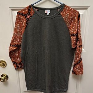 Lularoe gray shirt with 3/4 paisley sleeves, women's size L